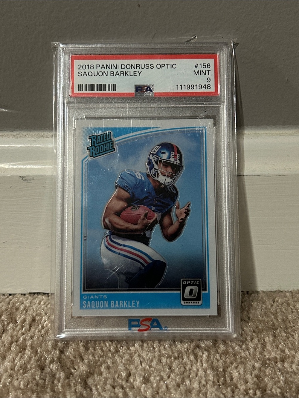 2018 Panini Donruss Optic Rookie Saquon Barkley #156 Graded PSA Mint 9 Card